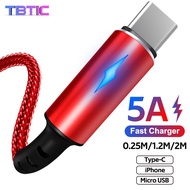 TBTIC 5A Fast Charging Luminous Data Cable Type-c Micro Usb Lightning Cable For iphone 11pro XS XR 12 Huawei OPPO Vivo Samsung Xiaomi data cord