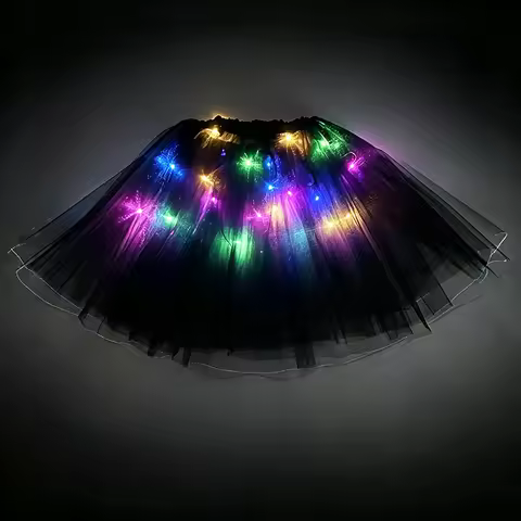 Women's Adult Glow Tulle Tutu Skirt LED Light Up 3-Layer Elastic Waist for EDM Rave Night Club Carni