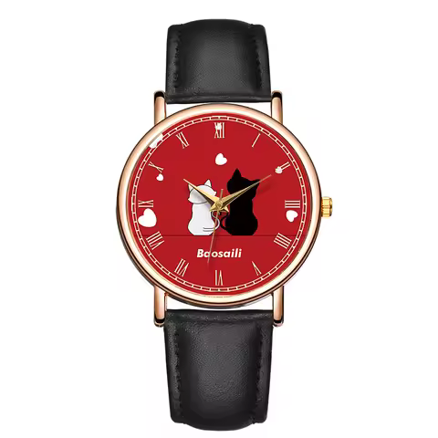 Minimalism Women's Quartz Watch White Cat And Black Cat Love Watch Animal Minority Personality Ladie