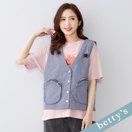 Betty's Betty's (45) Zipper Pocket Smiley Striped Denim Vest (Blue)