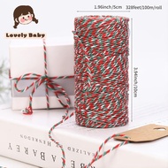 CCC สายคอตตอน100ม. x 2มม. สีแดงเขียวขาวป้ายแขวนคละสีเชือกเกลียวเชือกเส้นใหญ่ริบบิ้นห่อของขวัญแบบ DIY