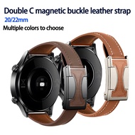 20mm 22mm Genuine Leather Strap For Samsung Galaxy Watch 7 6 5 4 40 44mm 4 6 Classic Double C Magnet
