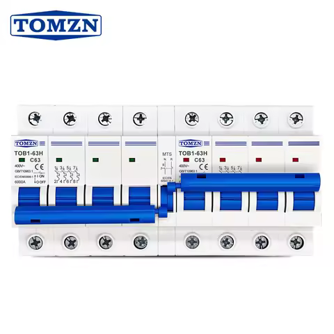TOMZN 4P + MTS AC Dual Power Manual Transfer Switch Circuit Breaker MCB 50Hz/60Hz 63A NEW