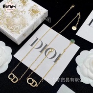 D Brand Letter CD Half Diamond Half Pearl Necklace, Fashion Simple Style Pig Nose Detail Copper Elec