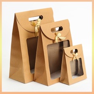26/20/16cm Kraft Paper Portable Gift Bag PVC Clear Window Packaging Bags For Small Business Birthday Christmas Present Wrap