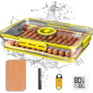 Tupperdor Cigar Humidor, Clear Acrylic Cigar Humidor Box with Humidifier & Hygrometer, Spanish Cedar
