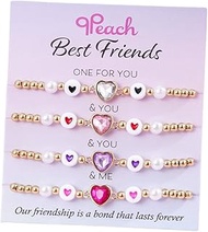 4 Pcs Best Friends Bracelets Set - BF Letter/Heart/Star Pendant Friendship Jewelry for Women, Cute B