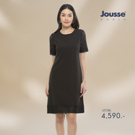 ชุดเดรส Jousse Business Dress เดรสแขนสั้น สีดำ แต่งแขนและชายกระโปรงด้วยผ้าถัก (JZT2BL)