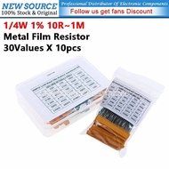 [300pcs] 1/4W Metal Film Resistor 1% 30Values X 10pcs Kit 10R-1M 47R 100R 220R 330R 470R 510R 1K 5.1
