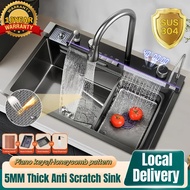 304 Stainless Sinki Dapur Multifunction Worksta Handmade Kitchen Sink Whale Waterfall Single Bowl Sm