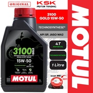 MOTUL 3100 Gold 4T 15W50 Technosynthese Motorcycle Engine Oil Minyak Hitam (1L)