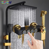 Black Gold Shower Set SDSN Thermostatic Bathroom Shower System Rainfall Shower Head Brass Bathroom S