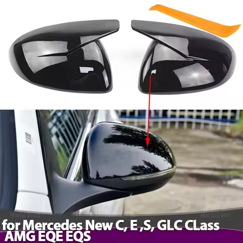 Black Rearview Mirror Cap Wing Side Cover for Mercedes C E S GLC Class W206 X206 S206 X254 W214 W223