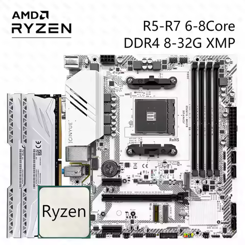 JGINYUE B350M Motherboard Set MATX with Ryzen 1000-3000 DDR4 8-32G Suppoet M.2 NVME PCIE Protocol WI