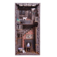 DIY Book Nook Kit DIY Basement Bookshelf Insert Decor Alley with Lights Puzzle Decorative for Kids/A