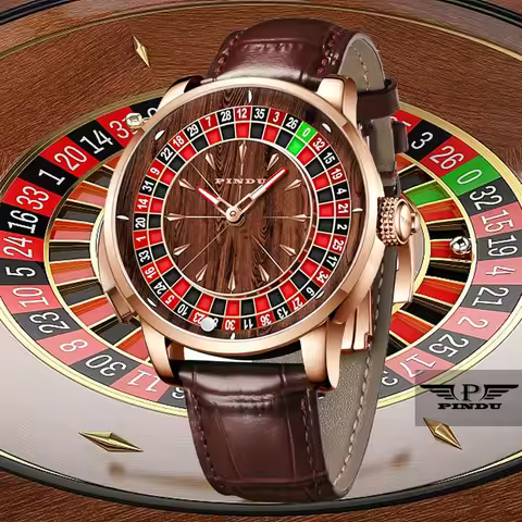 PINDU New Wood Grain Top Men's Mechanical Watch NH35A Button Gambling Table Game Roulette Watches Po