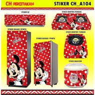 MESIN Sticker Refrigerator 1 Door &amp; 2 Doors, AC, Stove, Washing Machine, WC Door With Beautiful MICKEY MOUSE MOTIF CH_A104 Code