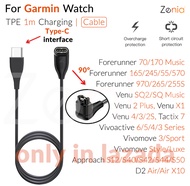 Zenia 1m/17cm Smart Watch Charger Adapter USB-A Type-C Elbow Female Charging Cable for Garmin Foreru