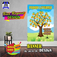 Spanduk Banner Pohon Literasi Sekolah Motif Buah Jeruk Bagus Keren