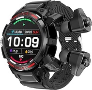 Tuanzi GT100 2 in 1 Smartwatch with TWS Earbuds 1.43 Inch 128MB Round Waterproof Music MP3 Speaker NFC Smart Watch Bluetooth Headphones Health Monitor Sports Fitness Tracke (Black)