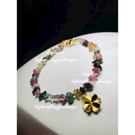 5mm natural maline tour bracelet mixed with four-leaf clover charm