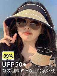 ∏◑◇ UPF50 Summer Big Brim Sun Hat Anti-UV Empty Top Sun Hat Straw Hat Women Cycling Black Rubber Sun Hat