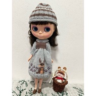 blythe outfit bunny Crochet dress+beanie +basket +bunny friend Knitted dress