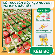 (Chính Hãng) Set nguyên liệu làm kẹo Nougat Kẹo Hạnh Phúc Vị Dâu Matcha siêu ngon kèm đủ bơ lạt giấy