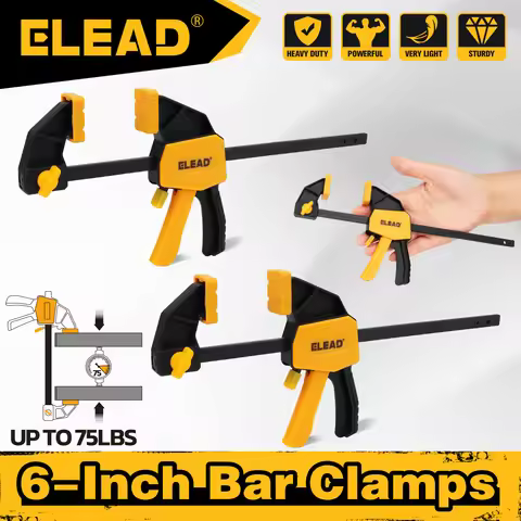 ELEAD 2Pcs 6" Mini One-Handed Bar Clamps, 75LBS Quick Release F Clamp & Spreader, Light Duty Wood Cl