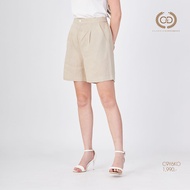 C&D - Linen Premium Basic short pants กางเกงผู้หญิง ขาสั้น สีกากี C9Y6KO