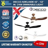 Decco Adelaide Ceiling Fan 42 inch 52 inch DC Motor with 24W Dimmable LED Light