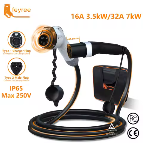 feyree EV Charging Cable 7KW 32A 1Phase Type1 Car Charging Socket to Type2 Power Supply Side 16A 3.5