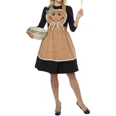 Adult Christmas Apron Gingerbread Man Apron with Headwear Christmas Party Costume Funny Christmas Ou