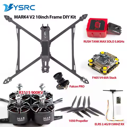Mark4 10inch 427mm FPV Wheelbase Carbon Fiber Frame DIY Kit F405 V4 FC 60A ESC/ RUSHFPV MAX SOLO 2.5