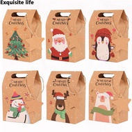 6pcs Merry Christmas Candy Gift Box with Tag Kraft Paper Cookies Gift Packing Bags Party Home Decoration New Year 2024