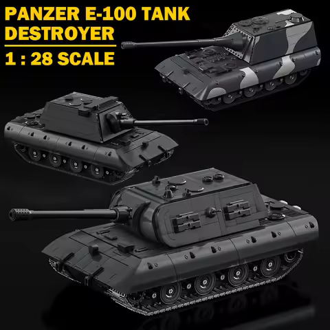MOC World War Military German E-100 Tank Destroyer Building Blocks WW2 Panzer Heavy Tank with Soldie