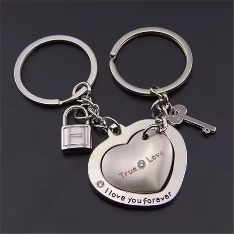 2pcs Couple I Love You Forever Key Locks Keyring Women Metal Heart Keychains Set For Boyfriend Girlf