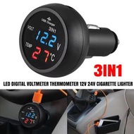 屯京 - 3 合 1 LED 數位電壓表溫度計 12V 24V USB 車用充電器USB 車載手機快速充電 汽車點煙器