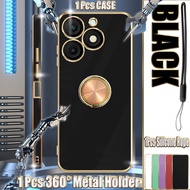 For Itel A50 A667L Electroplated Case with Metal Holder and Silicone Rope