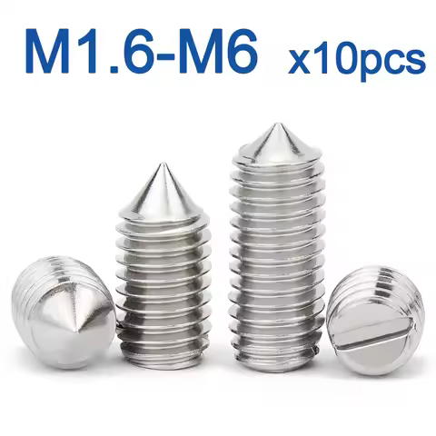 10pcs/lot Stainless Steel Slotted Head Cone Point Grub Set Screw M1.6 M2 M2.5 M3 M4 M5 M6 M8 M10 Tap