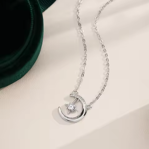Women's PT950 Platinum 0.5CT Moissanite Star-Moon Necklace - High-End Design, Luxury Delicate, Good 