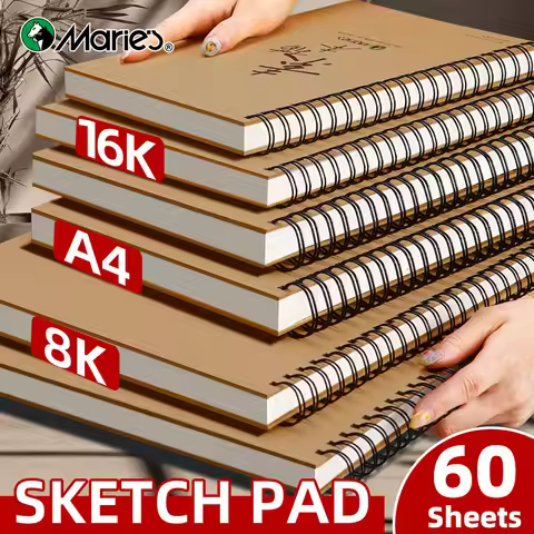 1pc 60-Sheet Marie's Spiral Sketch Paint Book,16k/A4/8K 73lb/120gsm Sketching Pad for Adult Coloring