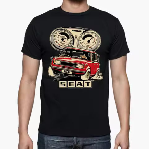 Hot Sale Vintage Classic Spain S E A T 124 Small Family Car T Shirt. New Cotton Short Sleeve O-Neck 