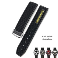 ✑☍ สายนาฬิกาซิลิโคนยางคุณภาพสูงเหมาะสำหรับ Omega Speedmaster สายนาฬิกา Steel Deployment Buckle 22mm