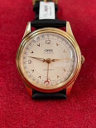 ORIS 17 jewels Automatic เรือนทองเข็มชี้วันที่ก้ามปู กันน้ำได้ ขนาดตัวเรือน 34.5 มม สินค้ารับประกัน 6 เดือนนาฬิกาผู้ชาย นาฬิกามือสองของแท้