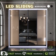 [FREE INSTALL] Almari Baju Full Glass Cermin with LED Light /Mirror Wardrobe Sliding Door Anti Jump 