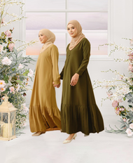 [Ready Stock] Baju Raya Plus Size 2023 S-2XL Maxi Dress Pleated Jubah Abaya Muslimah Long Dress Breastfeeding Friendly