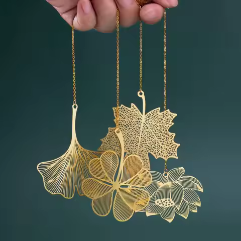 1/4pcs Chinese style leaf vein metal pendant bookmark, hollow maple leaf, four leaf clover, ginkgo l