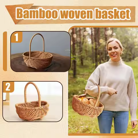 Handmade Willow Rattan Woven Basket Wicker Multiuse Home Storage Container With Handle Flower Basket