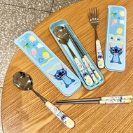 Stitch 3 Spoon Fork Student High-value Chopsticks Cute Dormitory Household Portable Tableware Three-